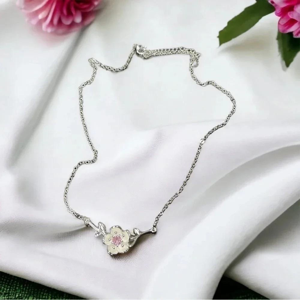 2 LEFT! Silver Cherry Blossom Pendant Necklace